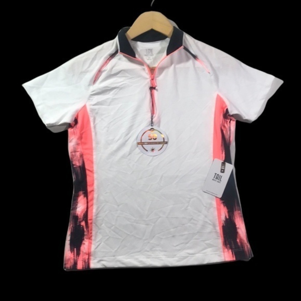 Tail Raglan Lightweight quarter zip short sleeve white print polo